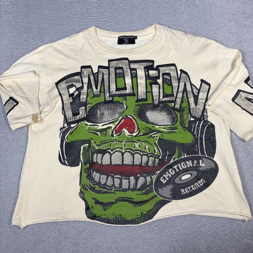 Mixed Emotion Emotional Records DJ Skull Graphic Tee Small Oversized Boxy Raw